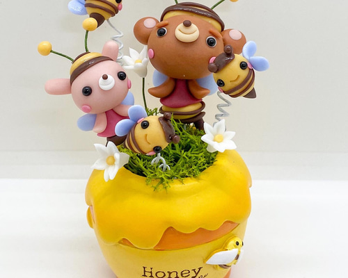 2800円☆ハニーポット くまさん うさぎ 蜂 樹脂粘土 ミニチュア 粘土