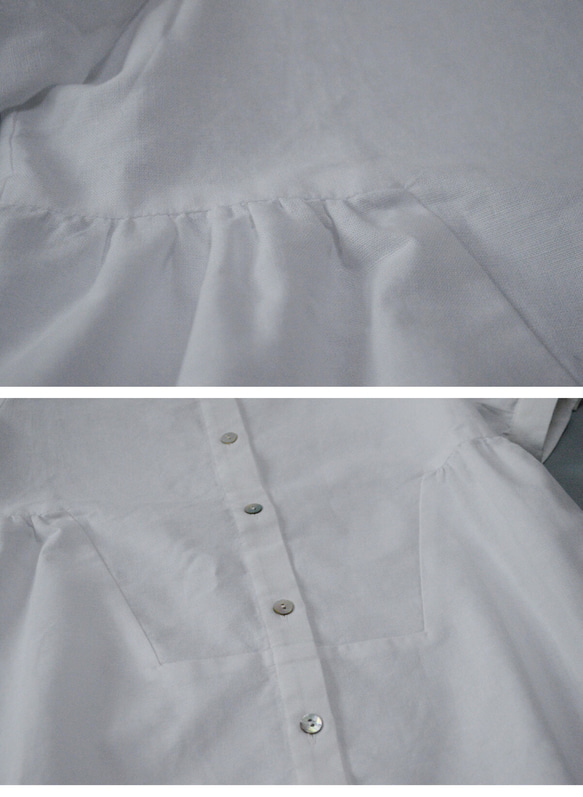 綿麻素材　襟元フリル付き大人可愛い半袖トップス♪ 11枚目の画像