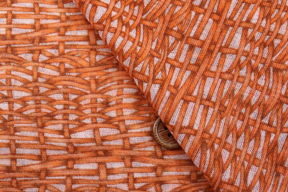 パワーネットプリント生地　かご編み柄　オレンジ　（約108ｃｍ×約50ｃｍ）　【ハンドメイドのための小さな布】p2045 2枚目の画像