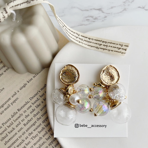 オーロラシャボン ガラスドーム ガラスドームピアス ゴールドピアス  