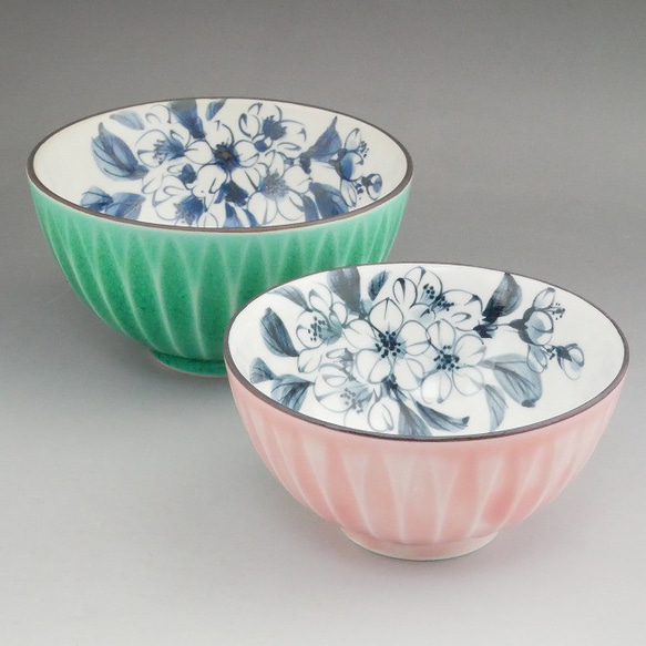 ◇商品番号 10130 交趾桜夫婦茶碗 陶あん 茶碗・めし碗 松韻堂