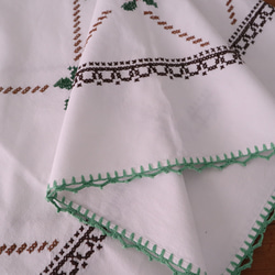 フランスの手仕事/可愛い色とりどりのバラの手刺繍と手編みレース 大判生地 テーブルクロス (ヴィンテージ ブロカント) 12枚目の画像