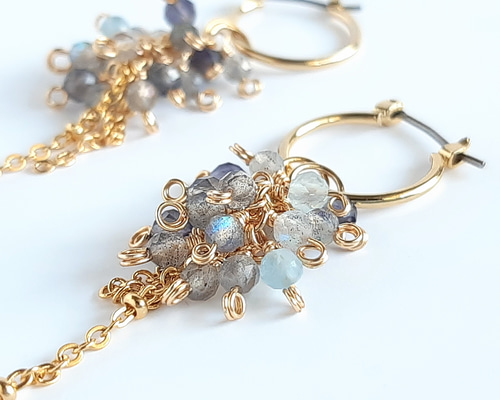 シックな じゃらじゃら 2way フープピアス/イヤリング 