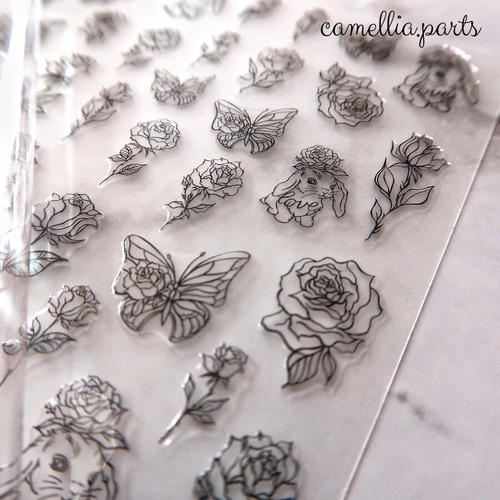 切り取り不要【ネイルシール】薔薇 バラ レジンシール ネイル