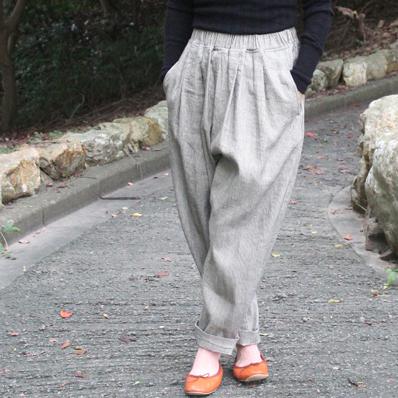 大人のゆったりテーパード◎リネンストライプ テーパードパンツ 11,715円