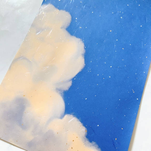 空と雲　イラスト　A4サイズ　ポスター　かわいい　おしゃれ　和紙　インテリア 2枚目の画像
