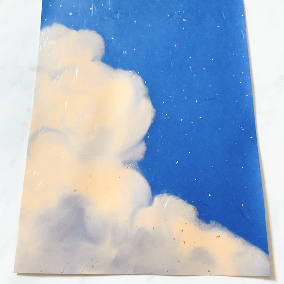 空と雲　イラスト　A4サイズ　ポスター　かわいい　おしゃれ　和紙　インテリア 3枚目の画像