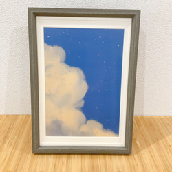 空と雲　イラスト　A4サイズ　ポスター　かわいい　おしゃれ　和紙　インテリア 1枚目の画像