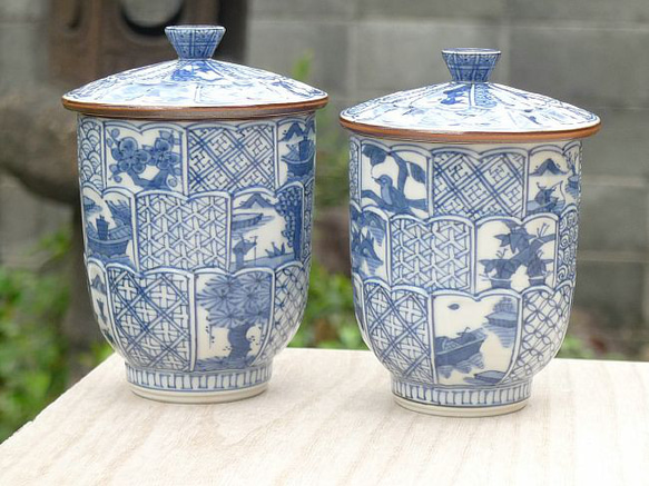 清水焼 山本壹楽作 祥瑞 蓋付飯茶碗・湯呑茶碗セット