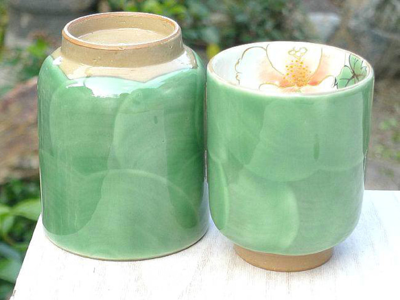 ◆產品編號 6316 Fuyo Oribe 情侶茶杯 陶瓷豆沙 第2張的照片