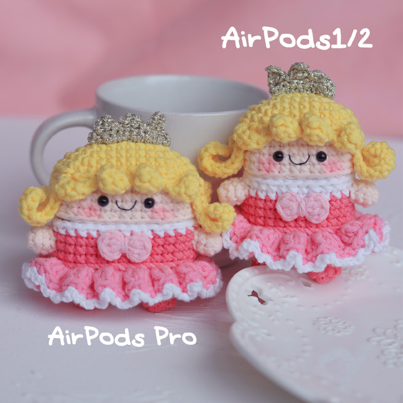 Creema限定春色新作2023☆冠をかぶった眠り姫AirPods 1/2/3/pro ケース☆綿製手作り編織り 7枚目の画像