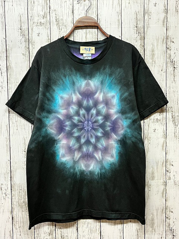 Hippies Dye☆Ｔシャツ Mサイズ タイダイ曼荼羅　ブラック HD16-97 1枚目の画像