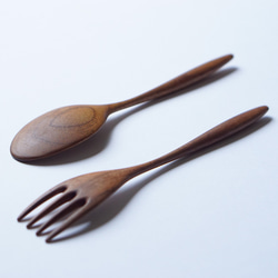 大型木質咖哩勺叉套裝（胡桃木色） 第4張的照片