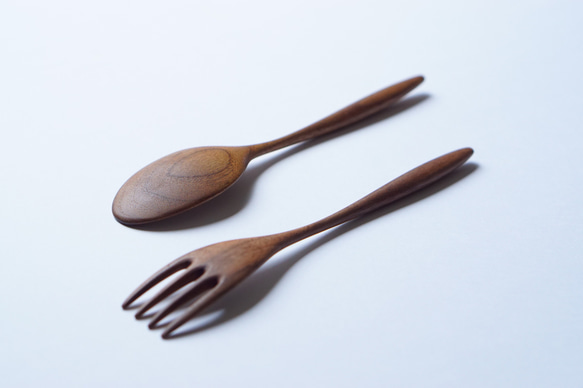 大型木質咖哩勺叉套裝（胡桃木色） 第4張的照片