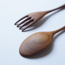 大型木質咖哩勺叉套裝（胡桃木色） 第3張的照片