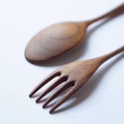 大型木質咖哩勺叉套裝（胡桃木色） 第2張的照片