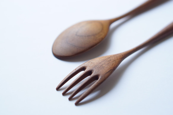 大型木質咖哩勺叉套裝（胡桃木色） 第2張的照片