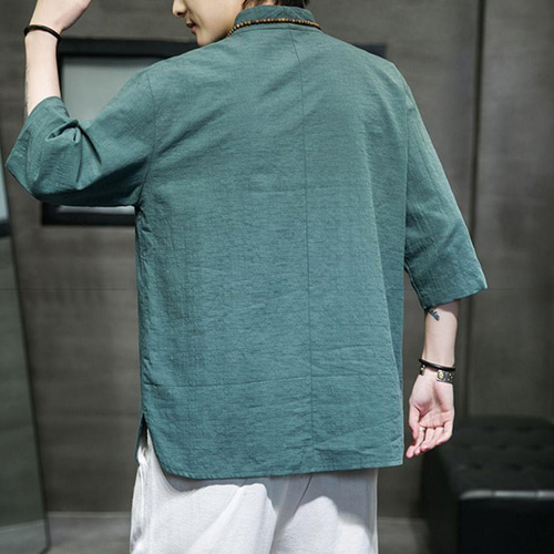 綿麻 Tシャツ メンズ ゆったり 大きいサイズ リネンシャツ 七分
