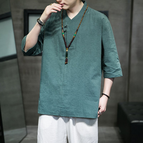 綿麻 Tシャツ メンズ ゆったり 大きいサイズ リネンシャツ 七分