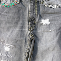 デニムセール＋クーポン　ウィメンズ国産ダメージジーンズ(リメイクジーンズ)Lサイズ 6枚目の画像