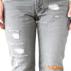 デニムセール＋クーポン　ウィメンズ国産ダメージジーンズ(リメイクジーンズ)Lサイズ 1枚目の画像