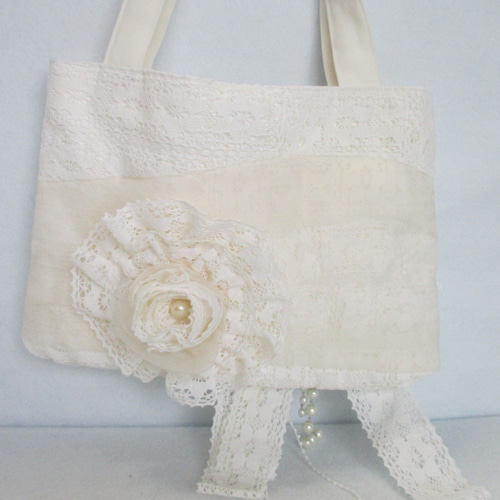 82 創作バッグ コラージュ トートバッグ レース チュール ビーズ