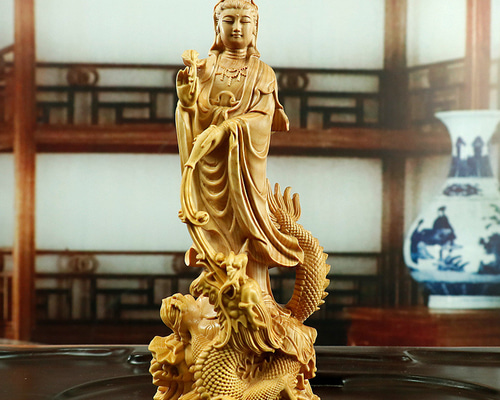 極上品 仏教美術 彫刻仏像 御龍観音 観音像 観音菩薩 仏教供養仏 木彫