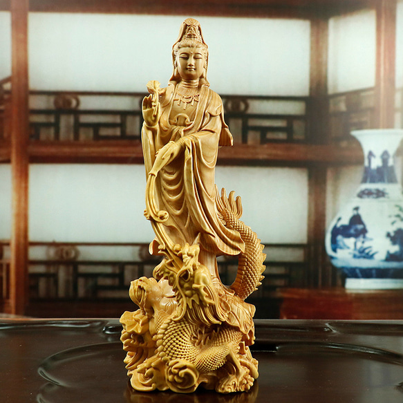 極上品 仏教美術 彫刻仏像 御龍観音 観音像 観音菩薩 仏教供養仏 木彫