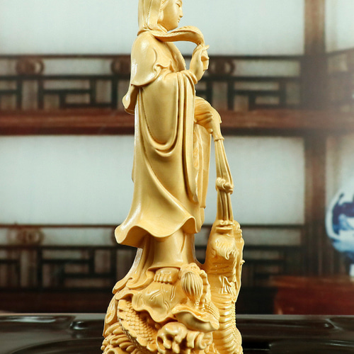 極上品 仏教美術 彫刻仏像 御龍観音 観音像 観音菩薩 仏教供養仏 木彫