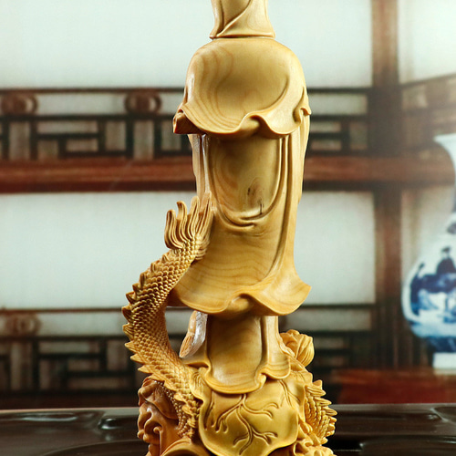 極上品 仏教美術 彫刻仏像 御龍観音 観音像 観音菩薩 仏教供養仏 木彫