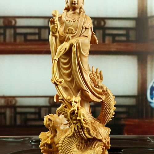 極上品 仏教美術 彫刻仏像 御龍観音 観音像 観音菩薩 仏教供養仏 木彫