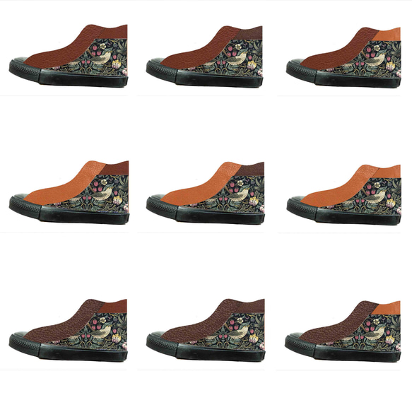 【受注制作】カラーオーダーいちご泥棒牛革パッチワーク靴 HI 黒ソール 5枚目の画像