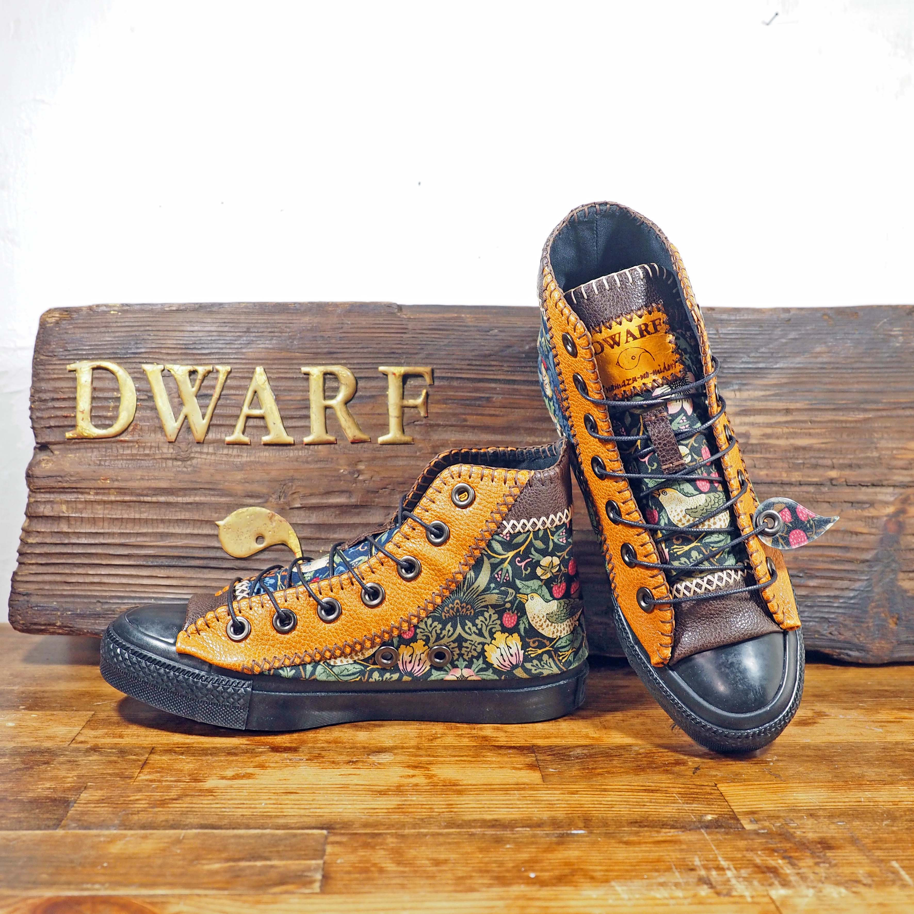 【受注制作】カラーオーダーいちご泥棒牛革パッチワーク靴 HI 黒ソール