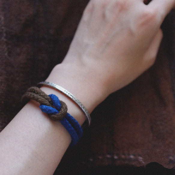 藍染絞り染腕輪円股純綿銅鉤日系藍染手紐カップル 8枚目の画像