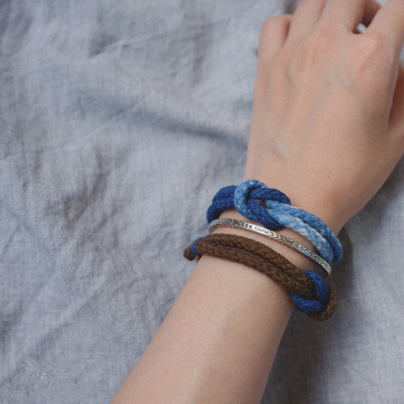 藍染絞り染腕輪円股純綿銅鉤日系藍染手紐カップル 2枚目の画像