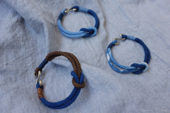 藍染絞り染腕輪円股純綿銅鉤日系藍染手紐カップル 5枚目の画像