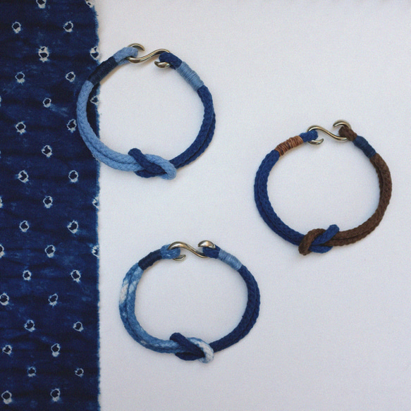 藍染絞り染腕輪円股純綿銅鉤日系藍染手紐カップル 7枚目の画像