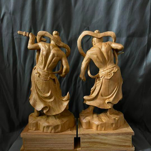 大型38cm 井波彫刻 総ケヤキ材 仏教工芸品 仏師手仕上げ品 金剛力士像