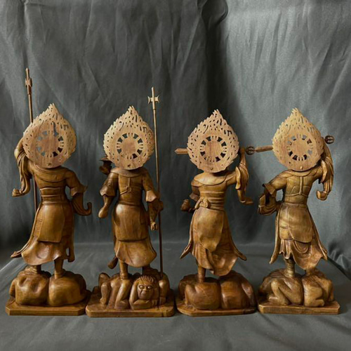 総柘植材仏教工芸品時代彫刻一刀彫極上彫木彫仏像四天王立像