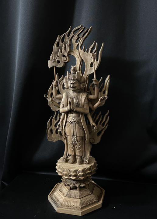 井波彫刻 仏教工芸品 総柘植材 木彫仏像 仏師手仕上げ品 四天王立像