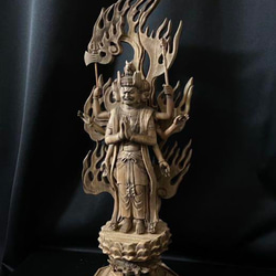 高46cm 井波彫刻 楠材 木彫仏像 仏師手仕上げ品 馬頭観音菩薩立像 彫刻