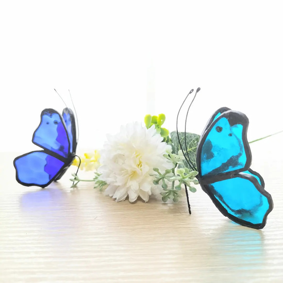 蝶のステンドグラス　サンキャッチャー（ブルー）蝶々　 14枚目の画像