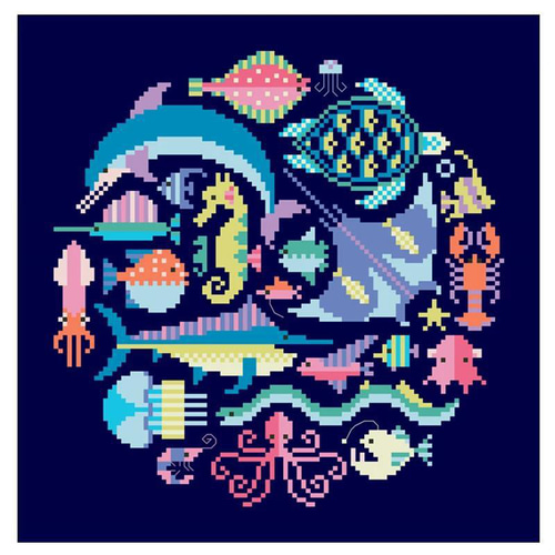 クロスステッチキット 海の生き物達 刺繍作成キット 14カウント