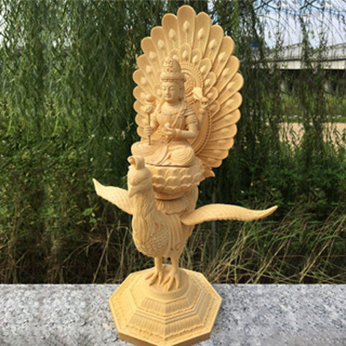 井波彫刻 一刀彫り 時代彫刻 仏師で仕上げ品 孔雀明王座像 彫刻 祥雲堂