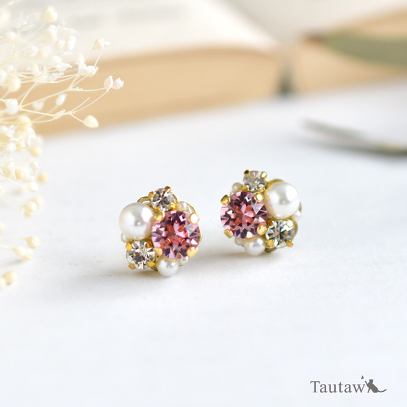 ピンク系 スワロフスキー ピアス or イヤリング ピアス（フック