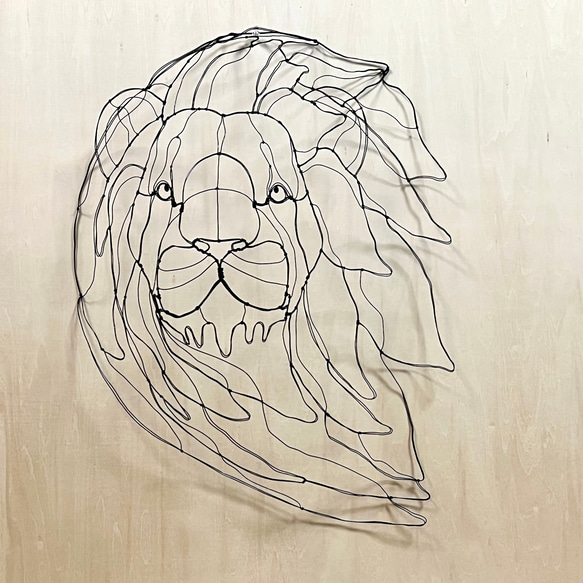 ワイヤーアート　ライオン　風B  現代アート　壁掛オブジェ 2枚目の画像