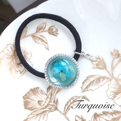 Turquoise Resin Silver Beads [Stone Texture] Hair Rubber Black N 第1張的照片