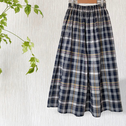 【送料無料】マドラスチェックの夏スカート/インド綿/ネイビー系 5枚目の画像