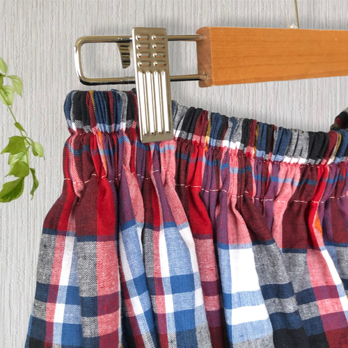 送料無料】マドラスチェックの夏スカート/インド綿/トリコロール