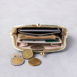 送料無料 小さい財布 ミニマム 革巻き がま口 国産 箔レザー 財布 本革  シャンパンゴールド 3枚目の画像